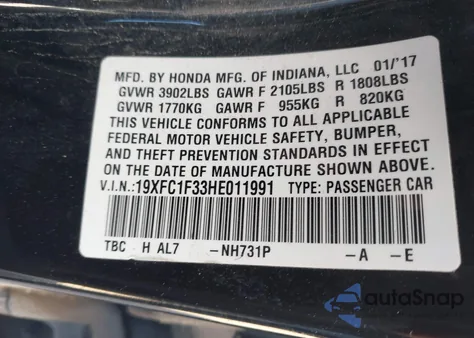 2017 Honda Civic Ex-T z USA, uszkodzony, nr VIN 19XFC1F33HE011991
